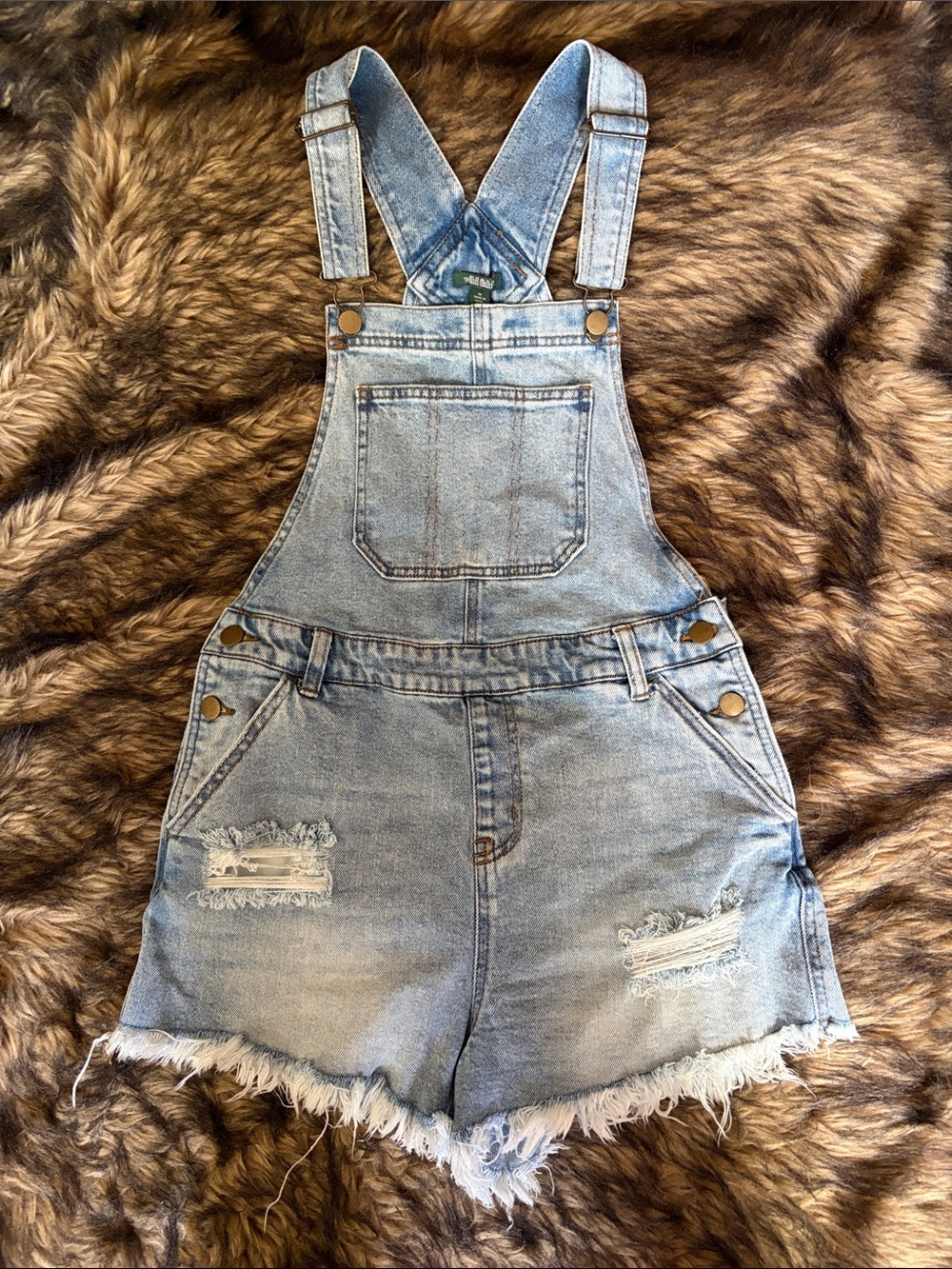 wild fable Light Blue Distressed Denim Short Overalls Size Medium